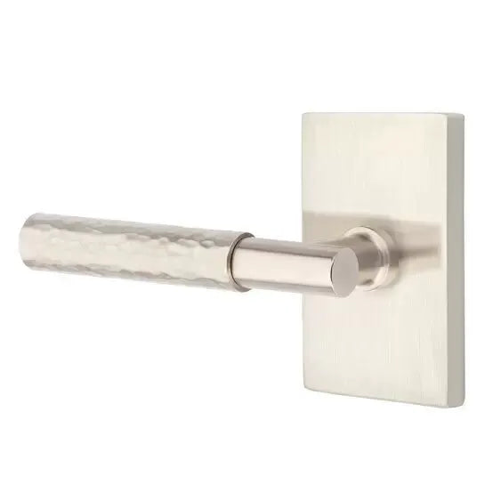 Emtek Hammered Lever with T-Bar Stem and Modern Rectangular Rose by Emtek