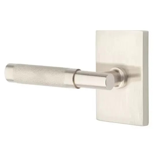 Emtek Knurled Lever with T-Bar Stem and Modern Rectangular Rose by Emtek