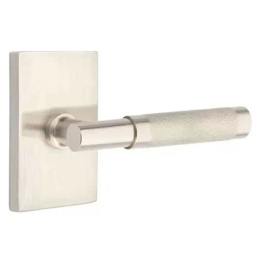 Emtek Knurled Lever with T-Bar Stem and Modern Rectangular Rose by Emtek