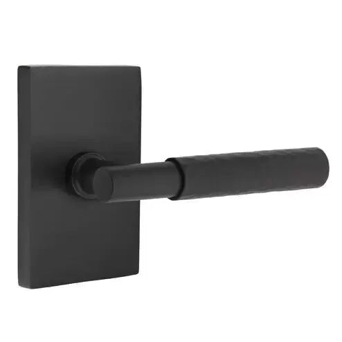 Emtek Hammered Lever with T-Bar Stem and Modern Rectangular Rose by Emtek