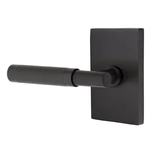 Emtek Knurled Lever with T-Bar Stem and Modern Rectangular Rose by Emtek
