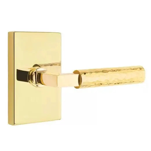 Emtek Hammered Lever with L-Square Stem and Modern Rectangular Rose by Emtek