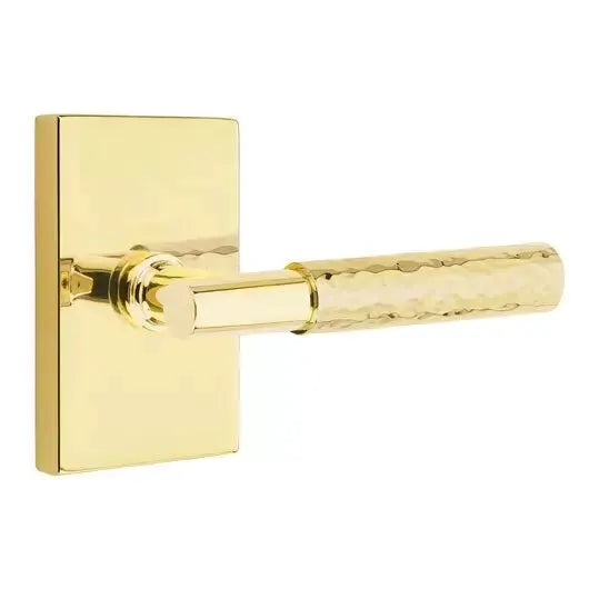Emtek Hammered Lever with T-Bar Stem and Modern Rectangular Rose by Emtek
