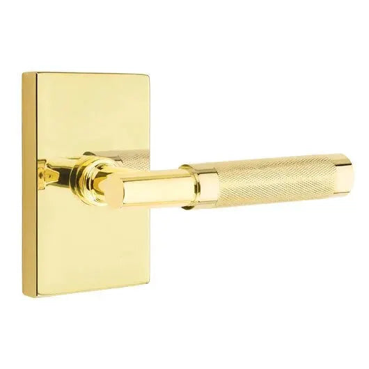 Emtek Knurled Lever with T-Bar Stem and Modern Rectangular Rose by Emtek