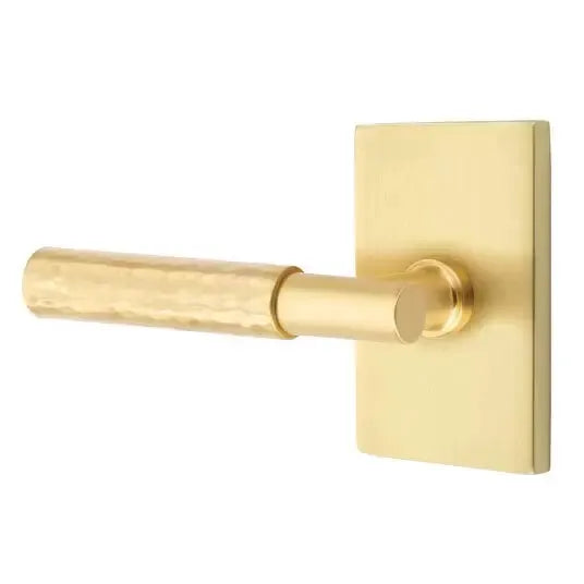 Emtek Hammered Lever with T-Bar Stem and Modern Rectangular Rose by Emtek