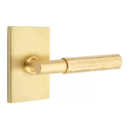 Emtek Hammered Lever with T-Bar Stem and Modern Rectangular Rose by Emtek