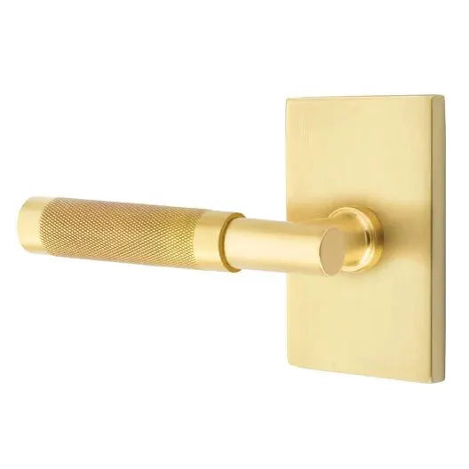 Emtek Knurled Lever with T-Bar Stem and Modern Rectangular Rose by Emtek