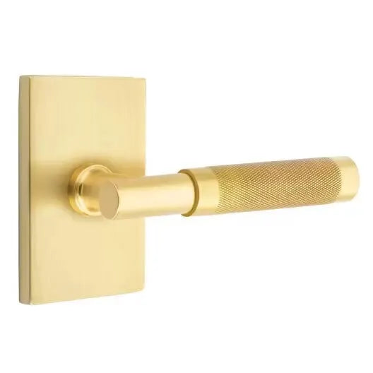 Emtek Knurled Lever with T-Bar Stem and Modern Rectangular Rose by Emtek