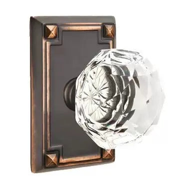 Emtek Diamond Door Knob with Arts and Crafts Rectangular Rose by Emtek