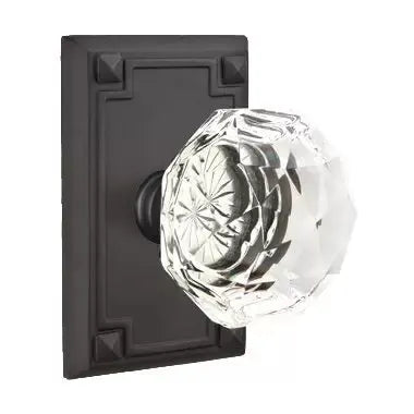 Emtek Diamond Door Knob with Arts and Crafts Rectangular Rose by Emtek