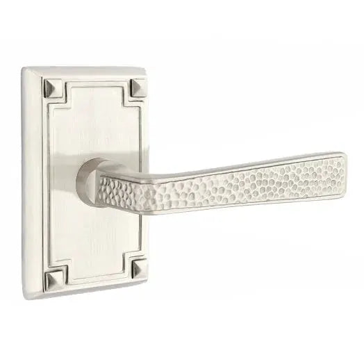 Emtek Hammered Door Lever with Arts and Crafts Rectangular Rose by Emtek