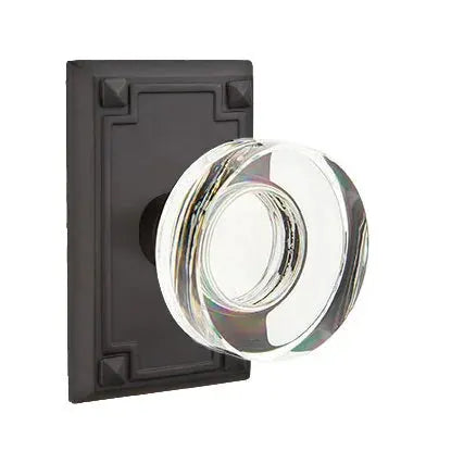 Emtek Modern Disc Glass Door Knob with Arts and Crafts Rectangular Rose by Emtek