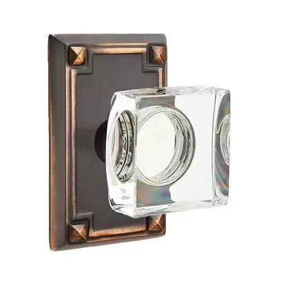 Emtek Modern Square Glass Door Knob with Arts and Crafts Rectangular Rose by Emtek