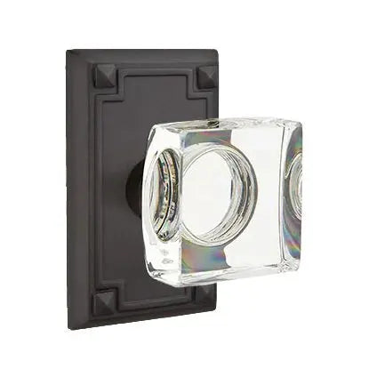Emtek Modern Square Glass Door Knob with Arts and Crafts Rectangular Rose by Emtek