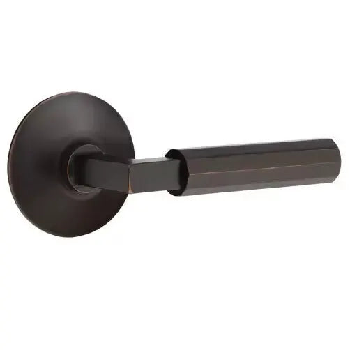 Emtek Faceted Lever with L-Square Stem and Modern Rose by Emtek