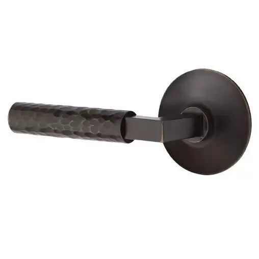 Emtek Hammered Lever with L-Square Stem and Modern Rose by Emtek