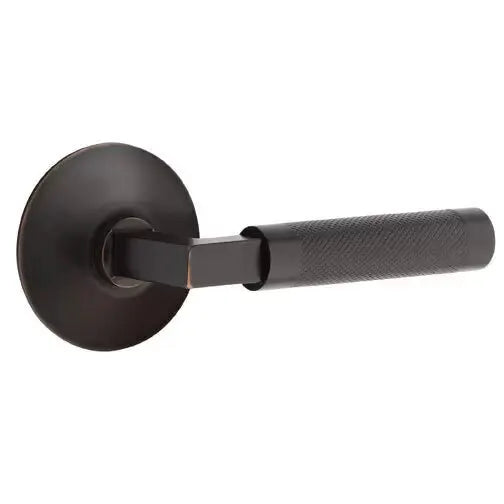 Emtek Knurled Lever with L-Square Stem and Modern Rose by Emtek