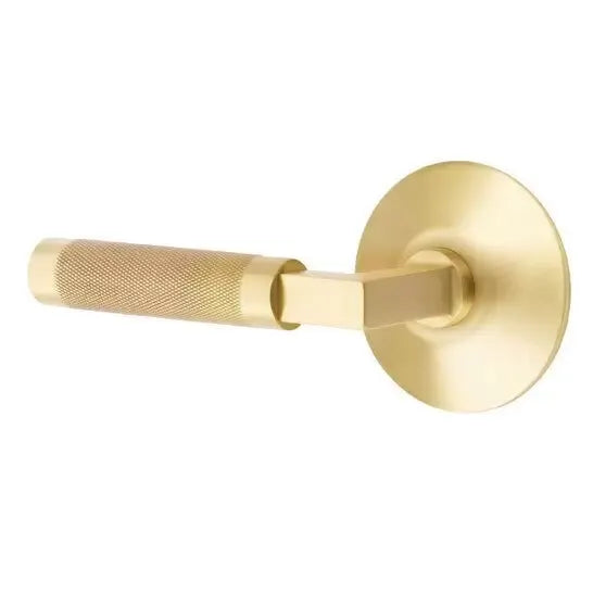 Emtek Knurled Lever with L-Square Stem and Modern Rose by Emtek