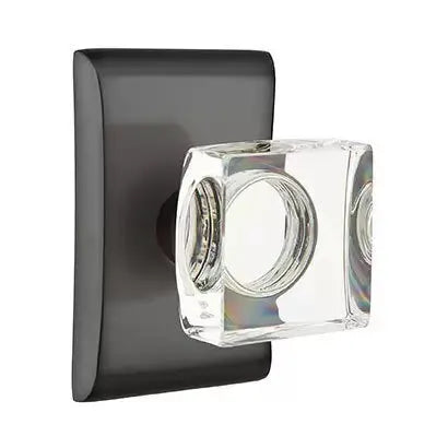 Emtek Modern Square Glass Door Knob with Neos Rose by Emtek