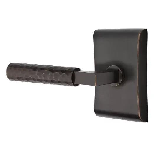 Emtek Hammered Lever with L-Square Stem and Neos Rose by Emtek