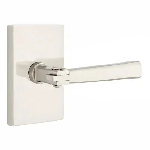 Emtek Arts and Crafts Door Lever with Modern Rectangular Rose by Emtek