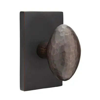 Emtek Hammered Egg Door Knob and Modern Rectangular Rose by Emtek