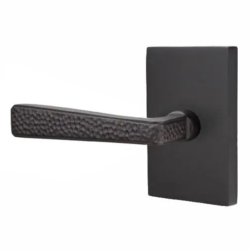 Emtek Hammered Door Lever with Modern Rectangular Rose by Emtek