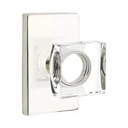 Emtek Modern Square Glass Door Knob with Modern Rectangular Rose by Emtek