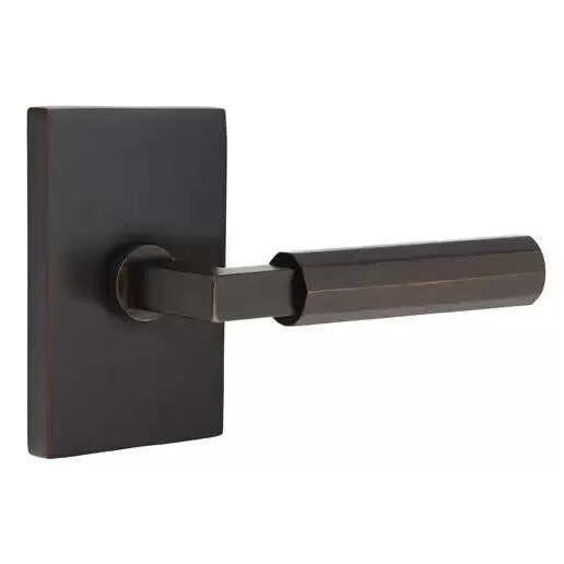 Emtek Faceted Lever with L-Square Stem and Modern Rectangular Rose by Emtek