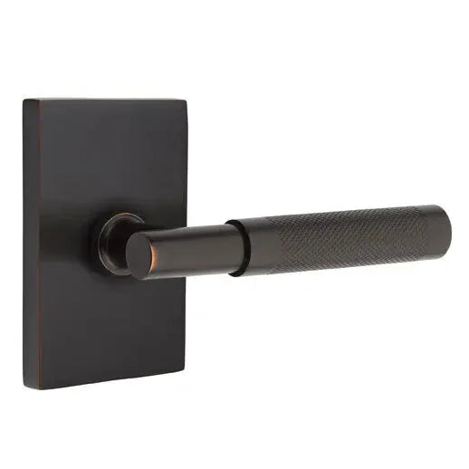 Emtek Knurled Lever with T-Bar Stem and Modern Rectangular Rose by Emtek