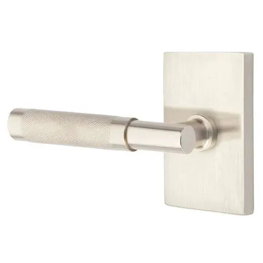 Emtek Knurled Lever with T-Bar Stem and Modern Rectangular Rose by Emtek