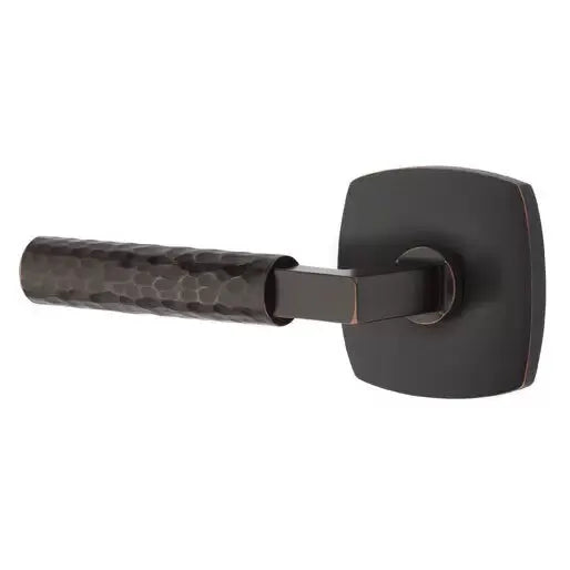 Emtek Hammered Lever with L-Square Stem and Urban Modern Rose by Emtek