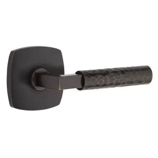 Emtek Hammered Lever with L-Square Stem and Urban Modern Rose by Emtek