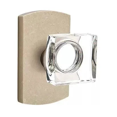 Emtek Modern Square Glass Door Knob with #4 Rose by Emtek