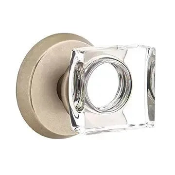 Emtek Modern Square Glass Door Knob with #2 Rose by Emtek