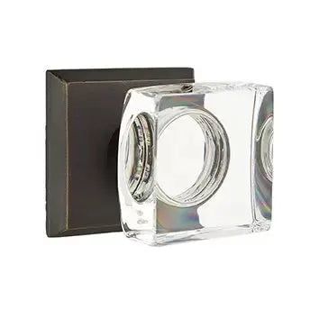 Emtek Modern Square Glass Door Knob with #6 Rose by Emtek
