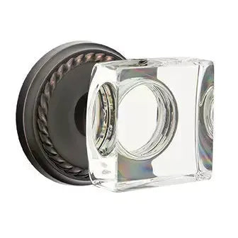 Emtek Modern Square Glass Door Knob with Rope Rose by Emtek