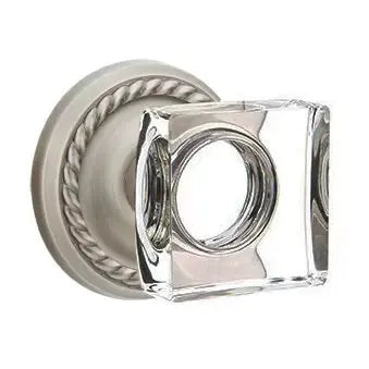 Emtek Modern Square Glass Door Knob with Rope Rose by Emtek