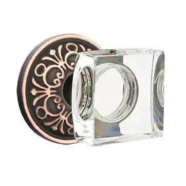 Emtek Modern Square Glass Door Knob with Lancaster Rose by Emtek