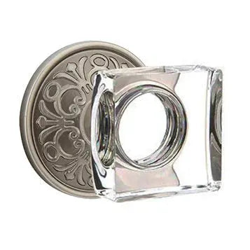 Emtek Modern Square Glass Door Knob with Lancaster Rose by Emtek