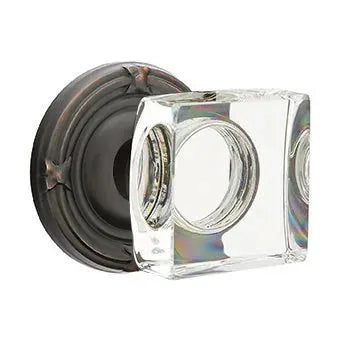 Emtek Modern Square Glass Door Knob with Ribbon and Reed Rose by Emtek