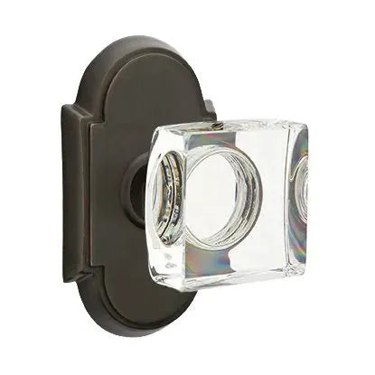 Emtek Modern Square Glass Door Knob with #8 Rose by Emtek