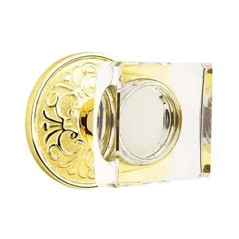Emtek Modern Square Glass Door Knob with Lancaster Rose by Emtek