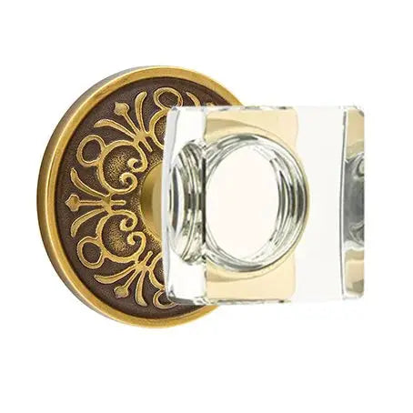 Emtek Modern Square Glass Door Knob with Lancaster Rose by Emtek