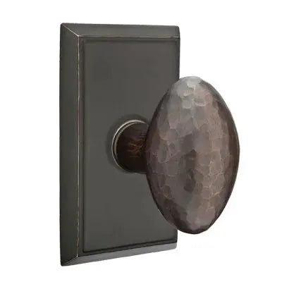 Emtek Hammered Egg Door Knob with Rectangular Rose by Emtek