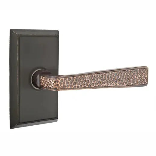 Emtek Hammered Door Lever with Rectangular Rose by Emtek