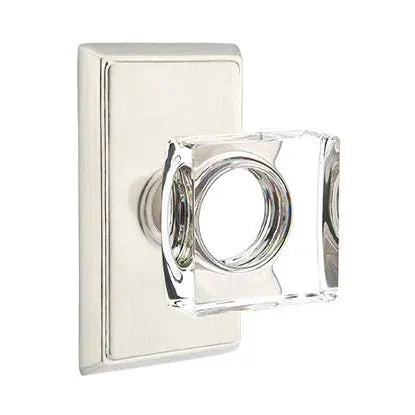 Emtek Modern Square Glass Door Knob with Rectangular Rose by Emtek