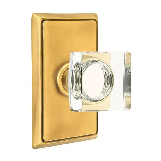 Emtek Modern Square Glass Door Knob with Rectangular Rose by Emtek