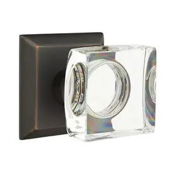 Emtek Modern Square Glass Door Knob with Quincy Rose by Emtek