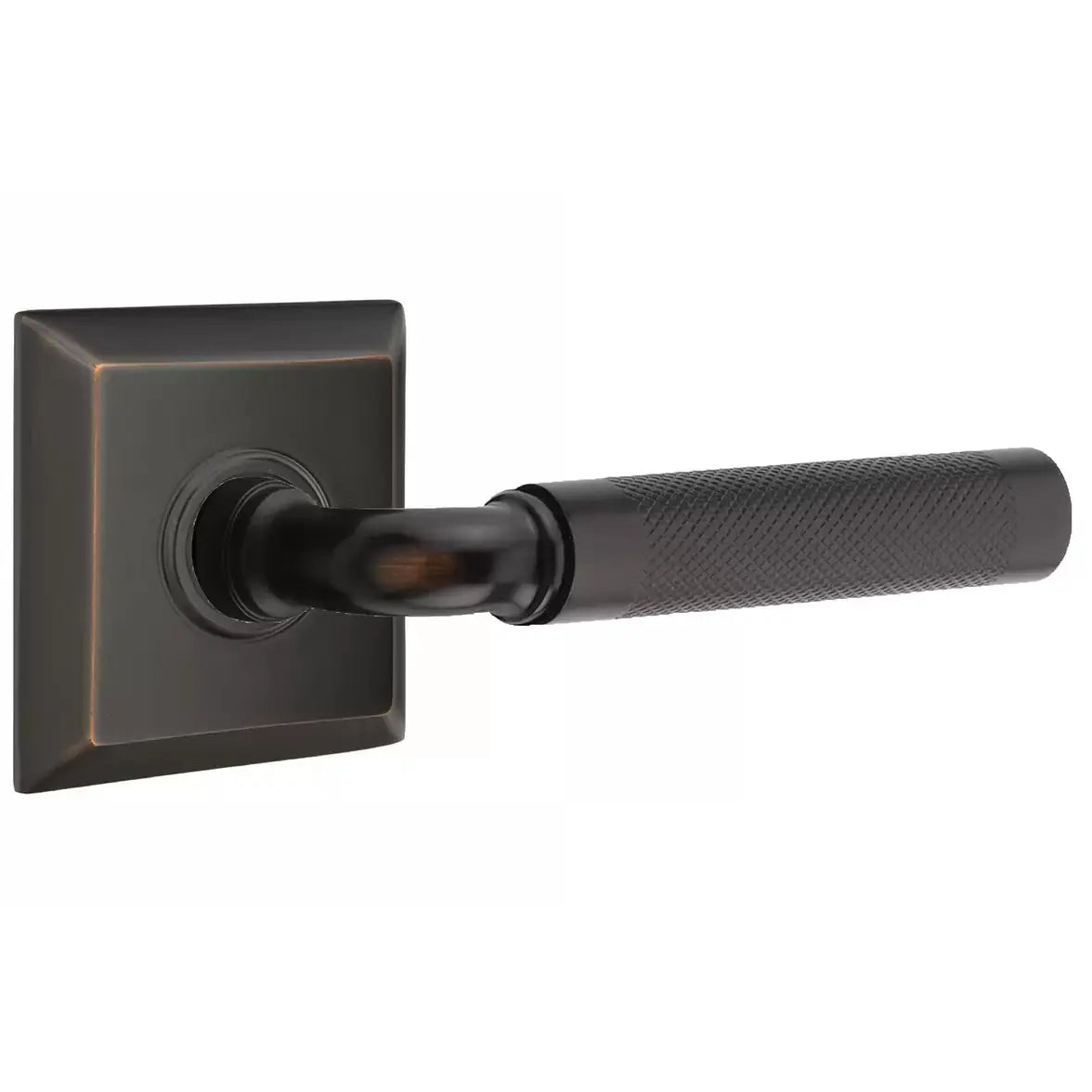 Emtek Knurled Lever with R-Bar Stem and Quincy Rose by Emtek